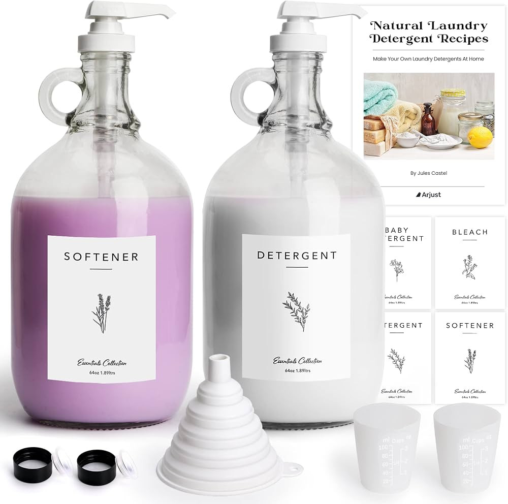 Arjust Laundry Detergent Dispenser - Glass Laundry Detergent Dispenser for Soap Bleach Softener -... | Amazon (US)