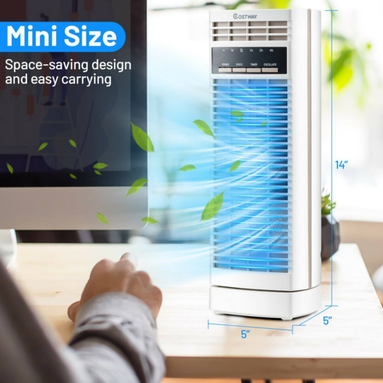 LUCKY ONE - 14 Inch Mini Oscillating Tower Fan with 3 Speeds & Timer for Desk - White | Best Buy U.S.