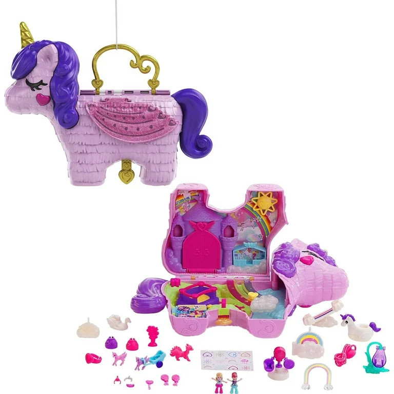 Polly Pocket 2-in-1 Unicorn Party Travel Toy, Large Compact with 2 Dolls & 25 Surprise Accessorie... | Walmart (US)