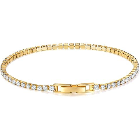 PAVOI 14K Gold Plated 3mm Cubic Zirconia Classic Tennis Bracelet | Gold Bracelets for Women | Siz... | Amazon (US)