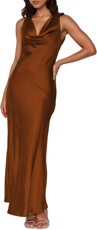 Elegant Backless Maxi Formal Sleeveless Cowl Neck Dress Dresses | Amazon (US)