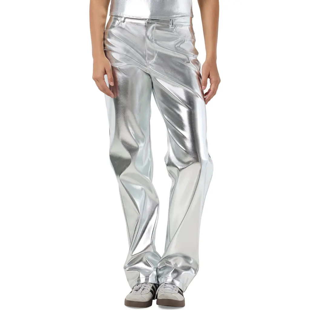 Noisy may Silver High Waist Straight Leg Pants in Silver Colour at Nordstrom Rack, Size X-Small | Nordstrom Rack
