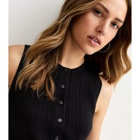 Women's Black Lightweight Rib Button Vest Top New Look | New Look (UK)