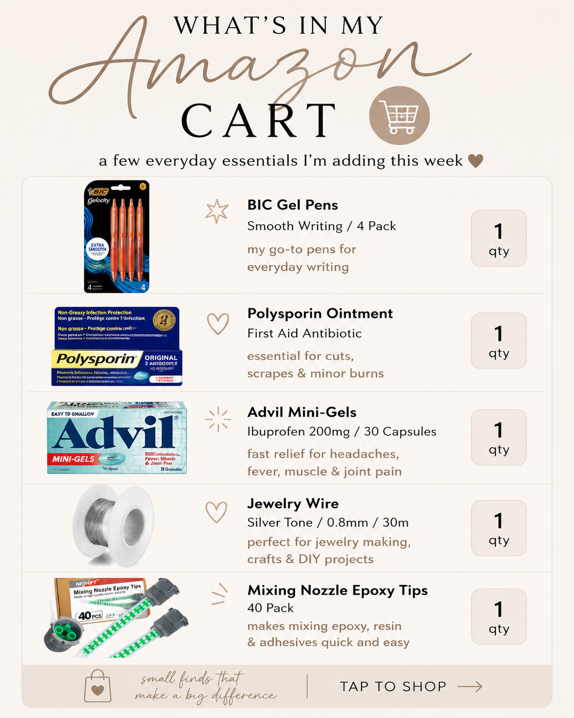 Restocking all the little things that somehow disappear when you need them most 😅 This week’s Amazon cart is giving DIY project mode, craft room refill, and “future me will be thankful.” From hobby knife blades and stainless wire to epoxy mixing tips — these are the underrated supplies that keep projects moving smoothly.

Perfect for crafters, makers, resin projects, home repairs, Cricut lovers, hobby builders, and anyone who’s constantly in a creative phase. I love stocking up on essentials before running out because nothing kills momentum faster than missing supplies mid-project 🙃

#AmazonFinds #LTKHome #LTKFindsUnder50 #DIYTools #CraftSupplies #AmazonMustHaves #HobbyTools #ResinArt #CraftRoomOrganization #DIYProjects #MakersGonnaMake #WorkshopEssentials #AmazonFavorites #SmallBusinessTools #CreativeSupplies #LTKStyle #HomeProjects #CraftTokFinds #AmazonCart #ToolRestock 

 