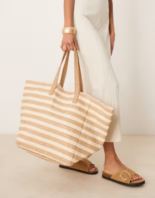 ASOS DESIGN straw oversized tote bag in natural stripe | ASOS (Global)