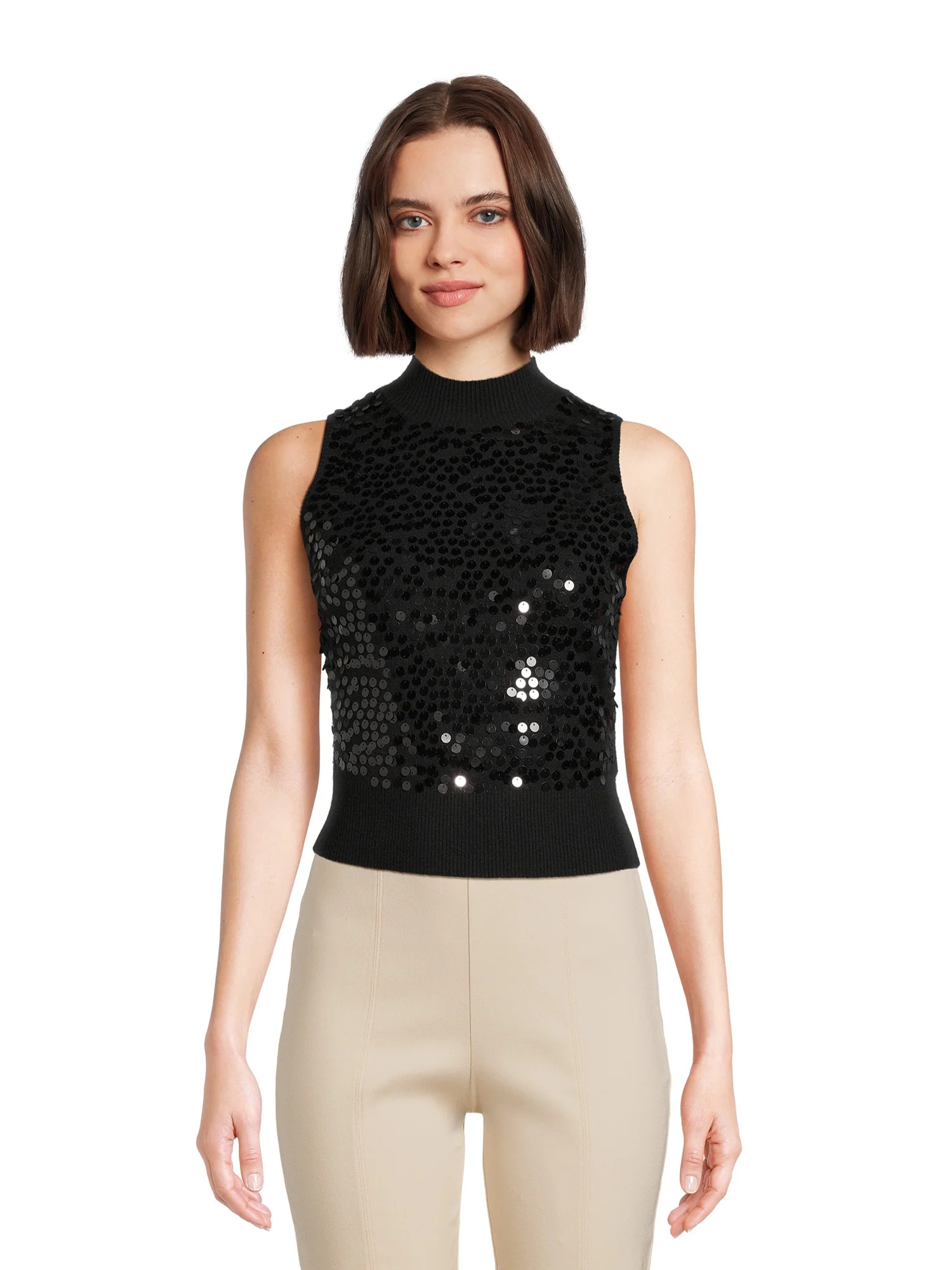 Madden NYC Women's Sleeveless Mock Neck Sequin Top, Sizes XS-XXXL - Walmart.com | Walmart (US)