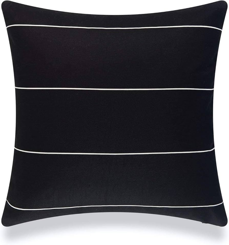Hofdeco Modern Boho Patio Indoor Outdoor Pillow Cover ONLY for Backyard, Couch, Sofa, Black Strip... | Amazon (US)