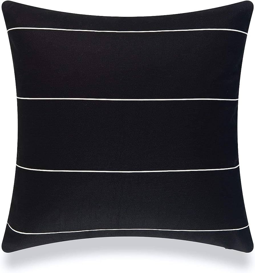 Hofdeco Modern Boho Patio Indoor Outdoor Pillow Cover ONLY for Backyard, Couch, Sofa, Black Strip... | Amazon (US)
