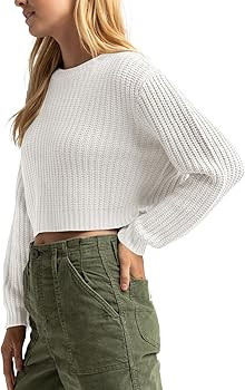 Jumppmile Cropped Sweater for Women Knit Crewneck Long Sleeve Crop Sweater Pullover for 2025 Fall... | Amazon (US)