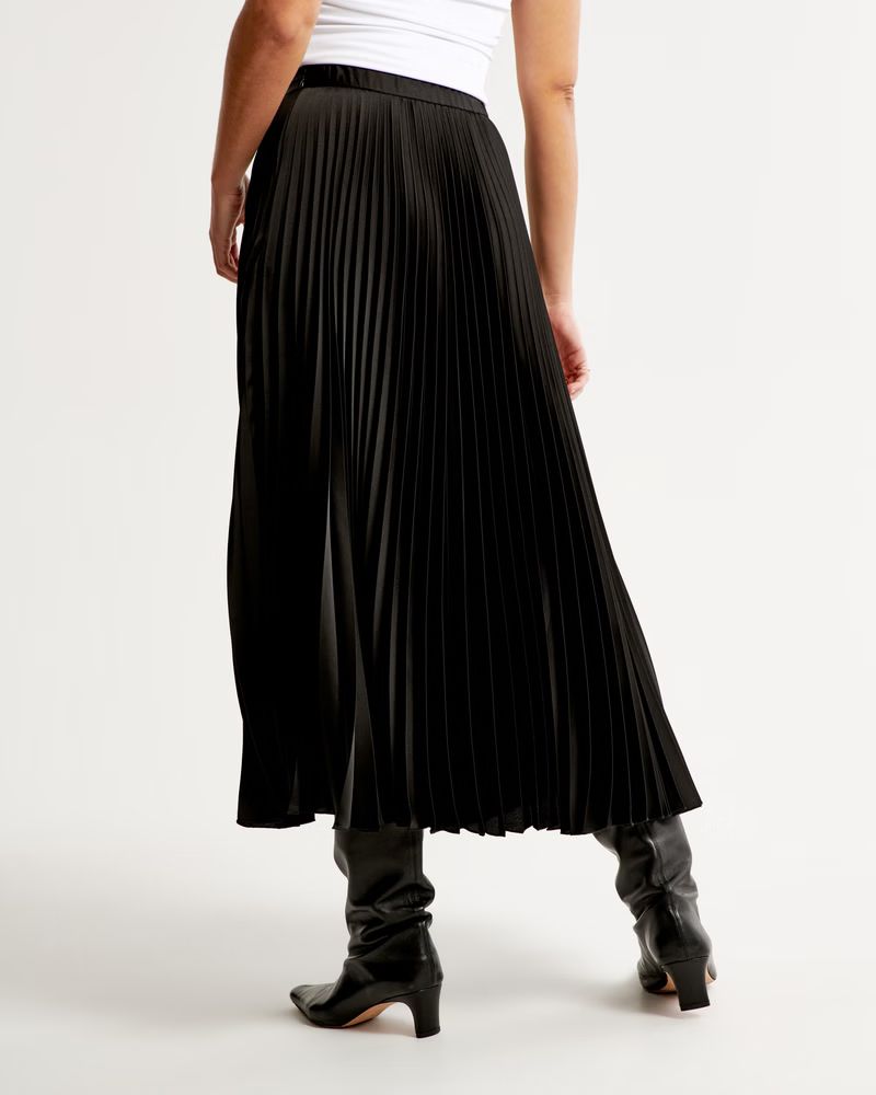 Women's Satin Pleated Midi Skirt | Women's Bottoms | Abercrombie.com | Abercrombie & Fitch (UK)