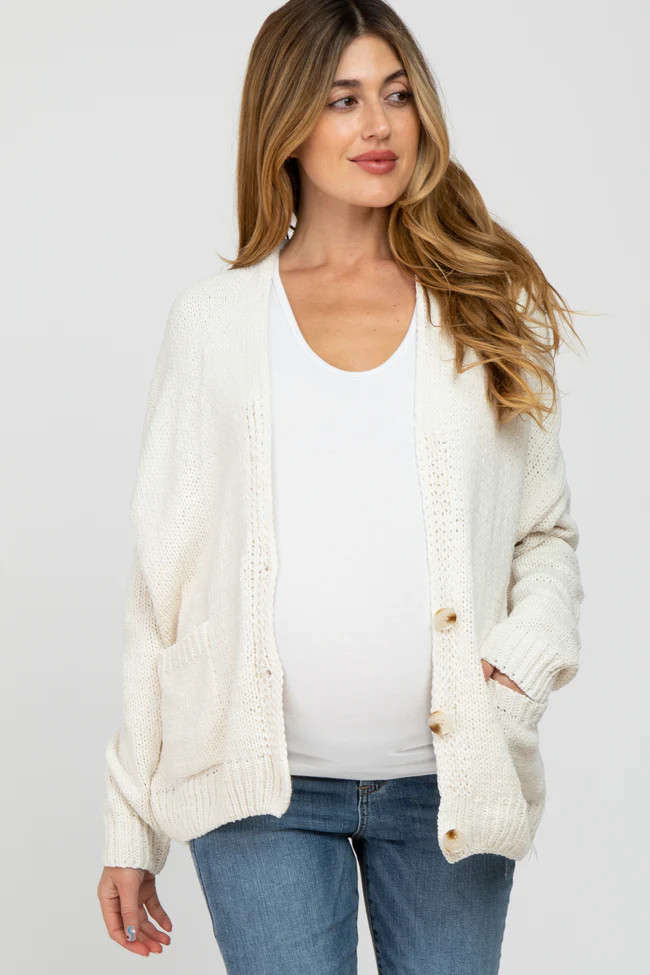 Ivory Oversized Deep V-Neck Maternity Cardigan | PinkBlush Maternity