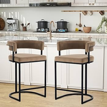 Modern Barrel Bar Stools Set of 3, 24" Velvet Counter Height Stools with Comfy Back and Arms, She... | Amazon (US)