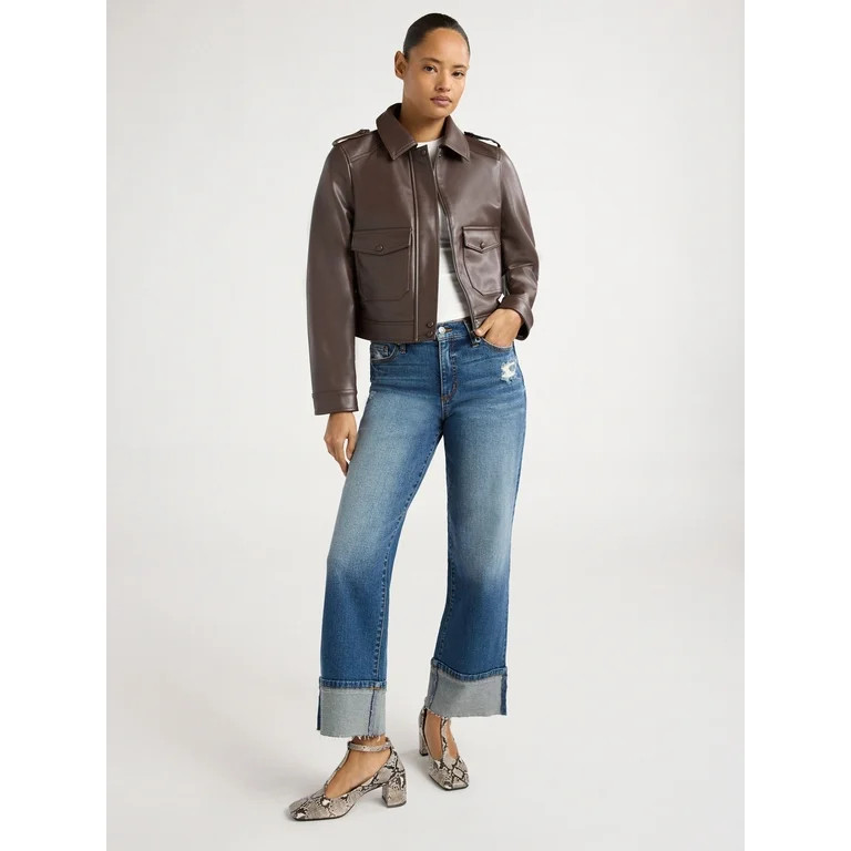 Scoop Women's and Women's Plus Faux Leather Cargo Pocket Jacket, Sizes XS-4X | Walmart (US)