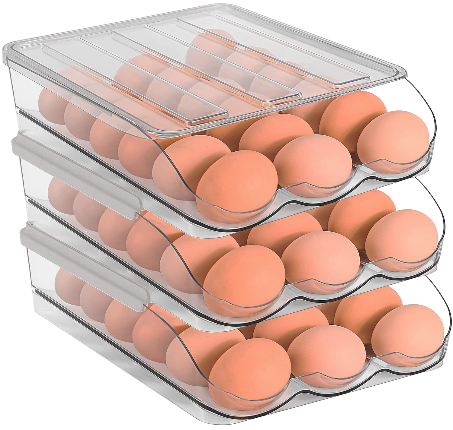 Sooyee 3 Layer Ramp Type Auto Rolling Egg Holder Storage Container for Refrigerator Organizer,Lar... | Amazon (US)