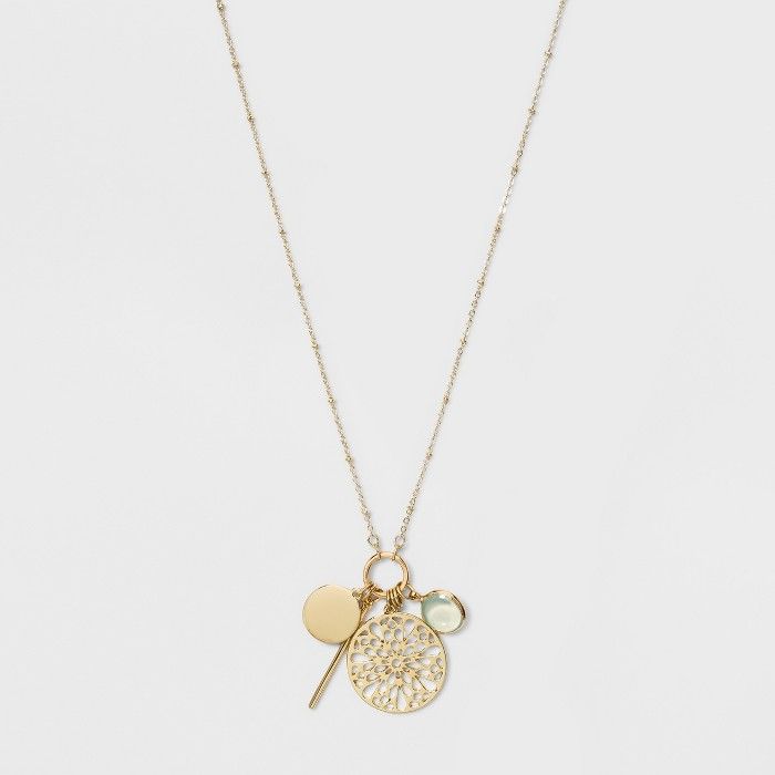 Channel, Filigree Coin, Bar & Smooth Coin Long Necklace - A New Day™ Green/Gold | Target
