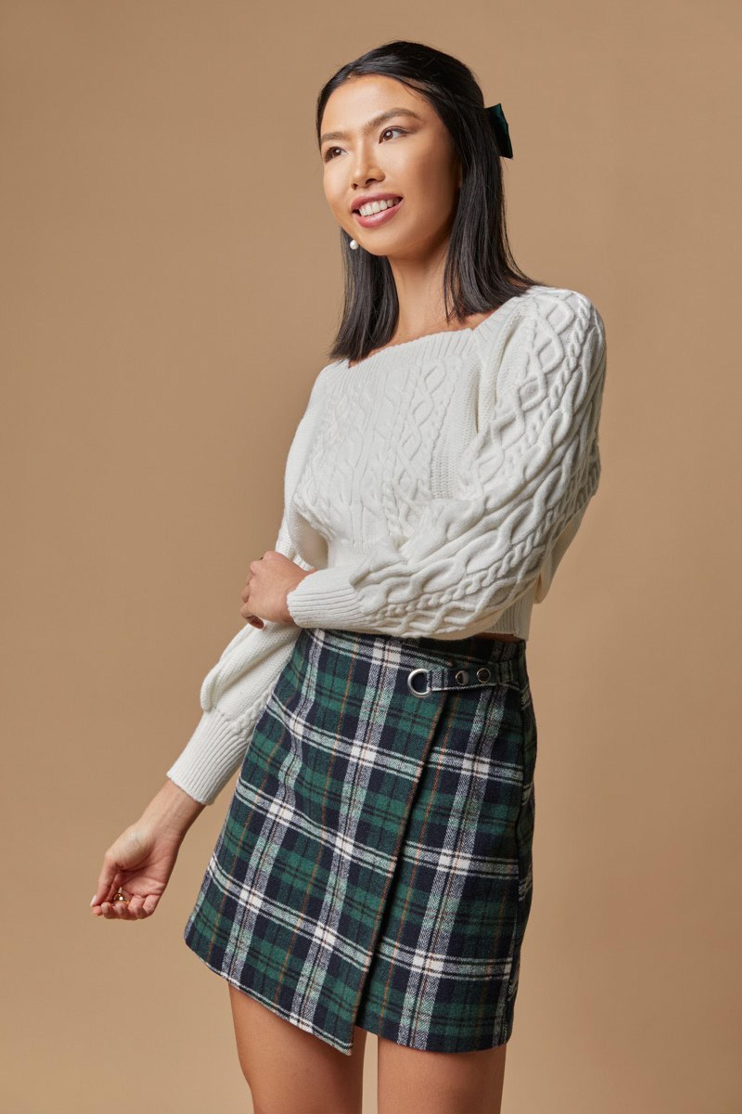 Sharon Blue Rain Side Buckle Plaid Mini Skirt | Francesca's