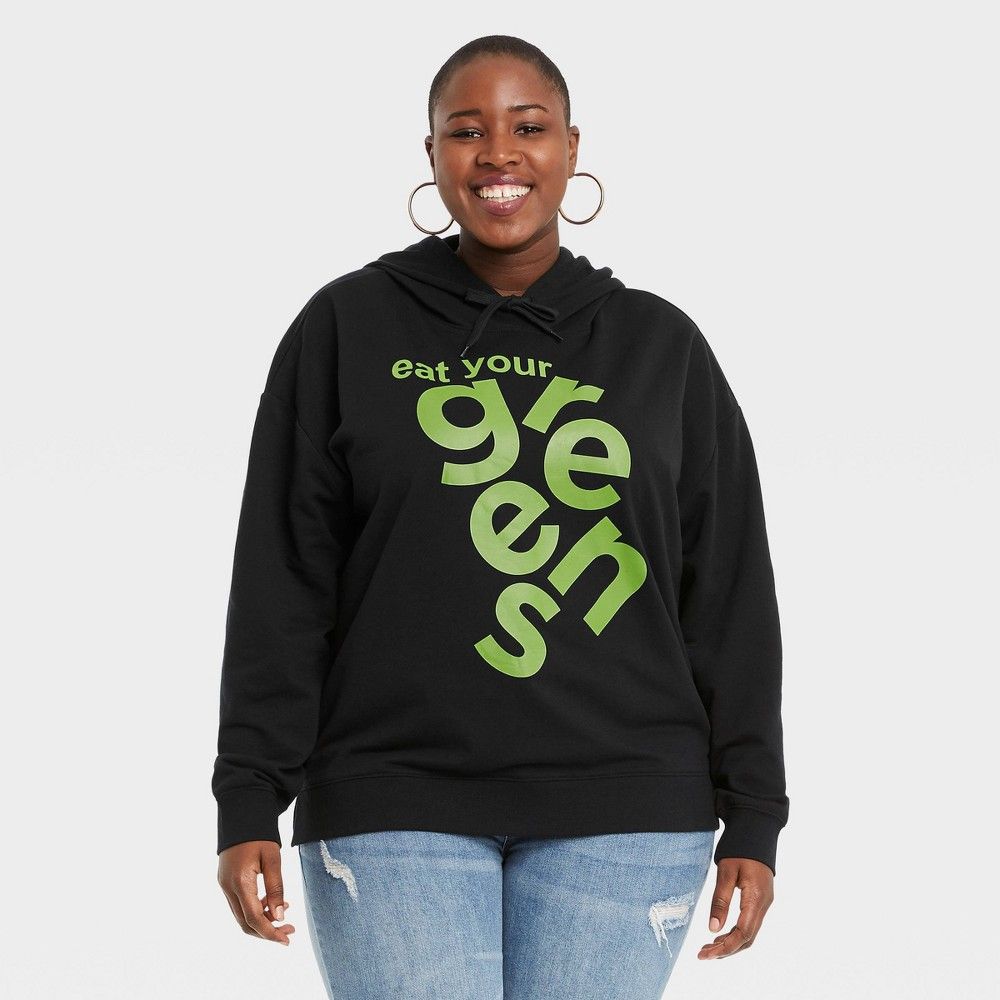 Black History Month Women's Plus 'Eat Your Greens' Hooded Sweatshirt - Black 1X | Target