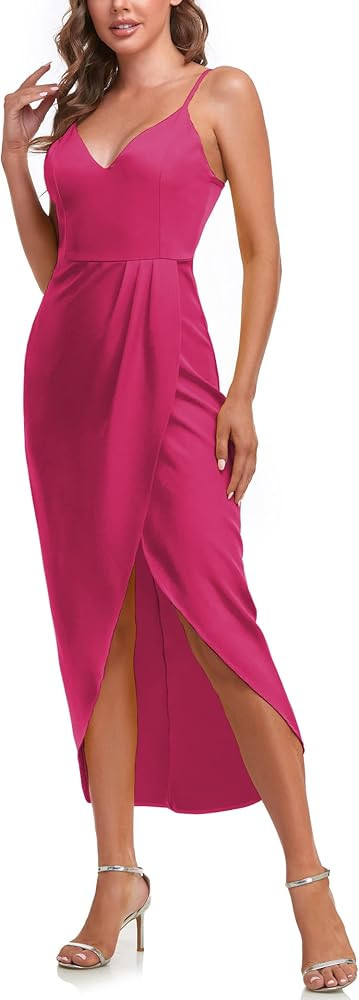 Aigeman Women's Spaghetti Straps Sexy Backless Satin Maxi Dress Summer Wedding Guest Dress Cockta... | Amazon (US)