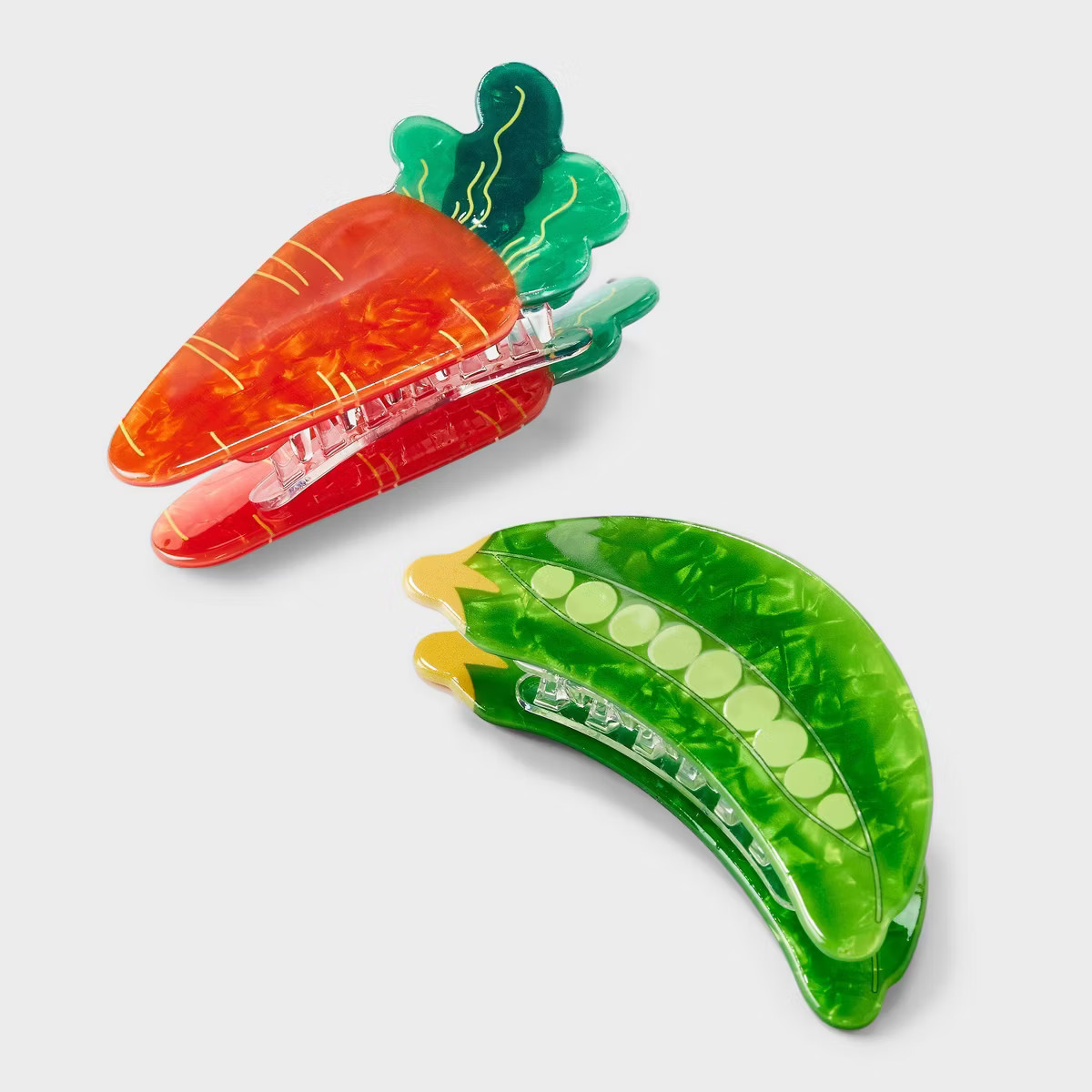 Carrot and Peas Acrylic Claw Hair Clip Set 2pc - A New Day™ Orange/Green | Target