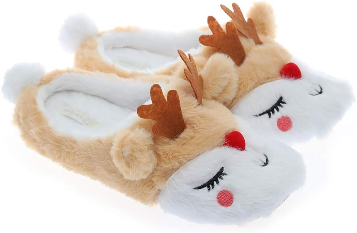 Cute Animal Unicorn Slippers | Rainbow Unicorn Slippers | Moose elf Plush Home Slides Shoes | Flu... | Amazon (US)