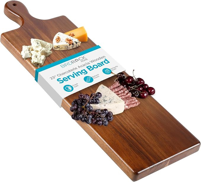 BIRDROCK HOME Acacia Wooden Serving Board with Handle - Long Charcuterie Tray for Party Cheese, M... | Amazon (US)
