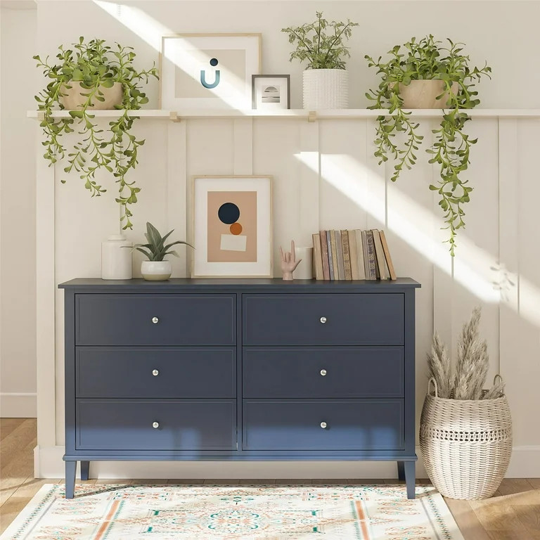 Desert Fields Eclectic Boho 6-Drawer Dresser, Navy | Walmart (US)