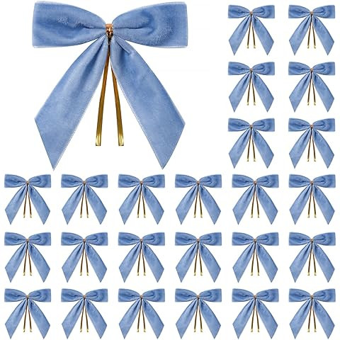 Dusty Blue Velvet Ribbon Christmas Bow 5 Inch Premade Antique Blue Bows for Christmas Tree Hangin... | Amazon (US)