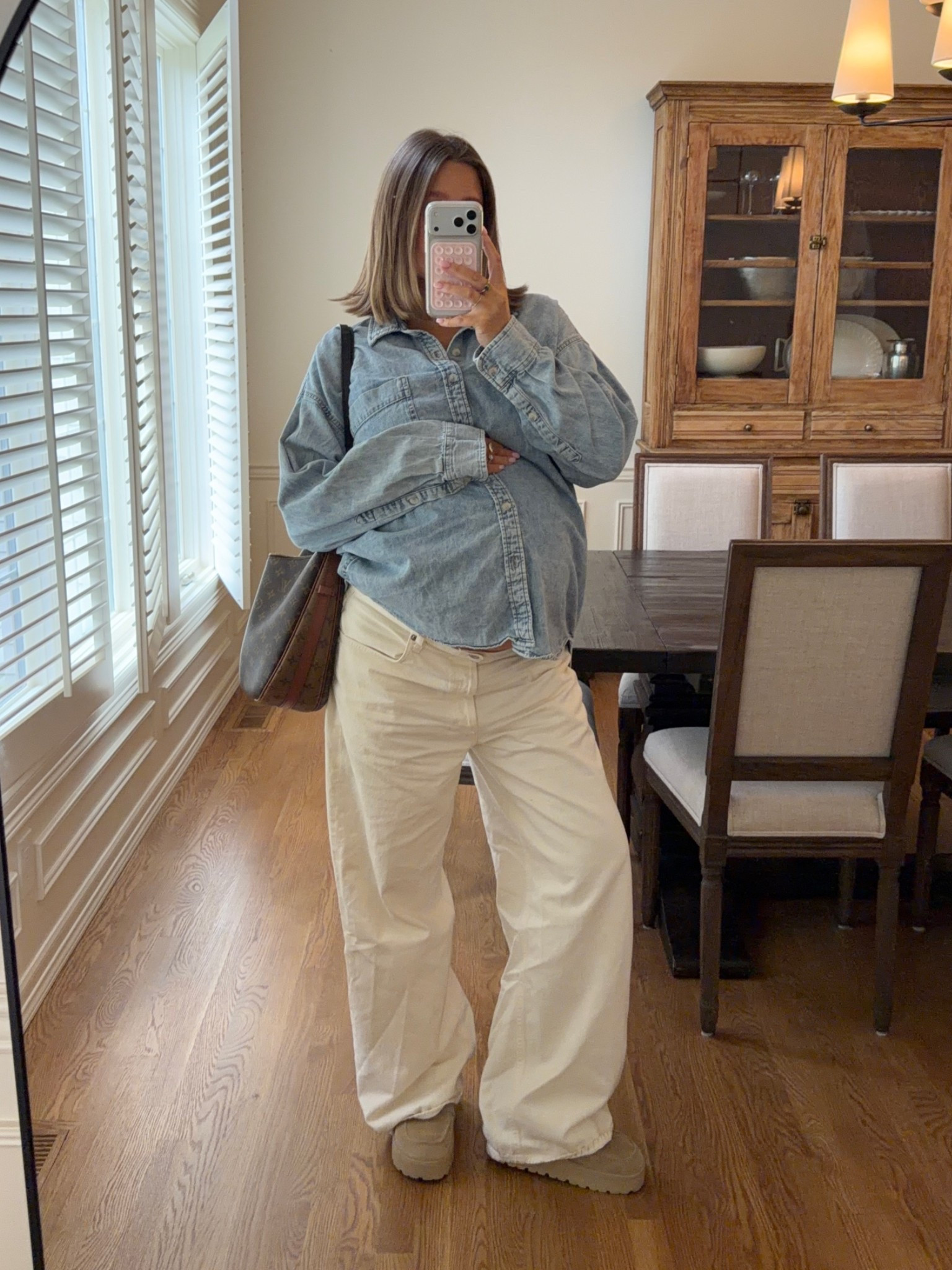 Denim shirt size large I love and get so much wear from it! Low rise jeans size 31 if you’re not pregnant probably go DOWN two sizes they run really loose at the waist and legs! 

#bresheppard #pregnancy #bumpstyle #aritzia #agolde #lowrise

#LTKgrwm #LTKmomlife