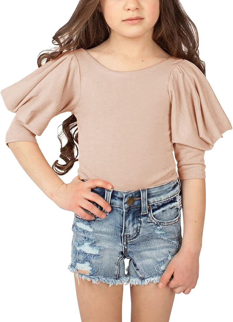 Kid's Girls Cute Crew Neck Tops Fashion Half Sleeves Solid Color Slim Fit T-Shirt Tops | Amazon (US)