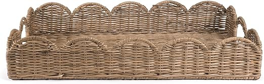 happimess TRY1000A Scalloped 21.5" Southwestern Cottage Hand-Woven Rattan Tray with Handles for S... | Amazon (US)