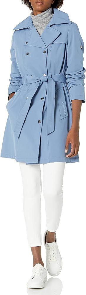 Calvin Klein Women's Double Breasted Belted Rain Jacket with Removable Hood | Amazon (US)
