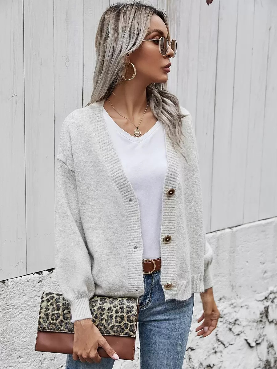 Drop Shoulder Lantern Sleeve Cardigan | SHEIN