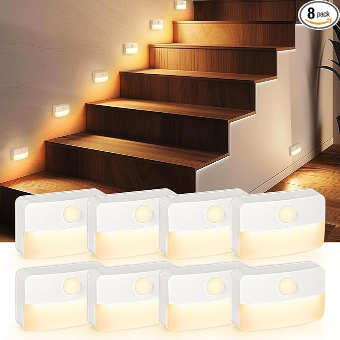 8 Pack Motion Sensor Stair Light for Indoor, Battery Operated Closet Lights, Wireless Stick on An... | Amazon (US)