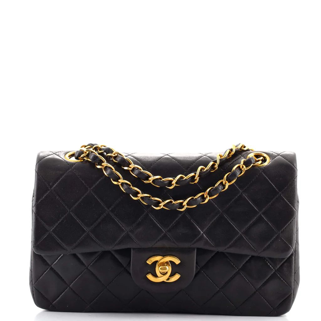 Chanel Vintage Classic Double Flap Bag Quilted Lambskin Small Black 12657349 | Rebag