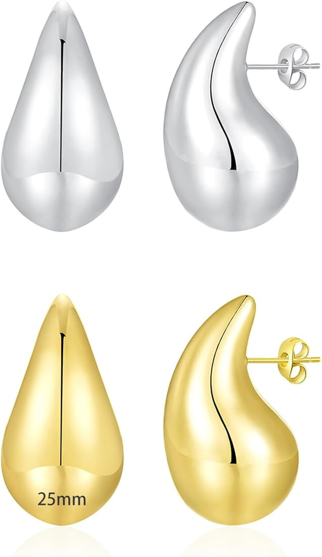 Apsvo Chunky Gold Hoop Earrings for Women, Dupes Earrings Lightweight Waterdrop Hollow Open Hoops... | Amazon (US)