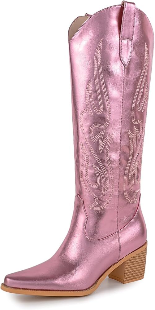 Pasuot Rhinestone Cowboy Boots for Women - Wide Calf Knee High Cowgirl Boots with Side Zipper and... | Amazon (US)