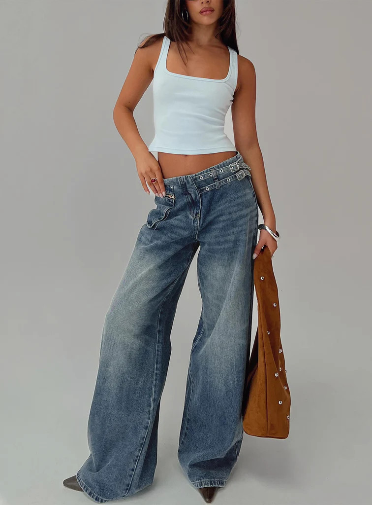 Paltrow Cargo Jeans Mid Blue Wash | Princess Polly US