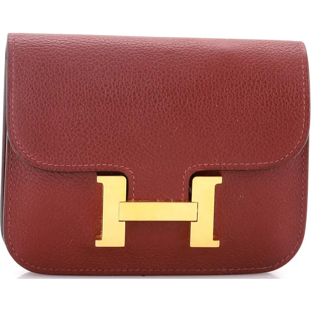 Pre-Owned Hermes Constance Slim Wallet Evercolor in Rouge H at Nordstrom | Nordstrom