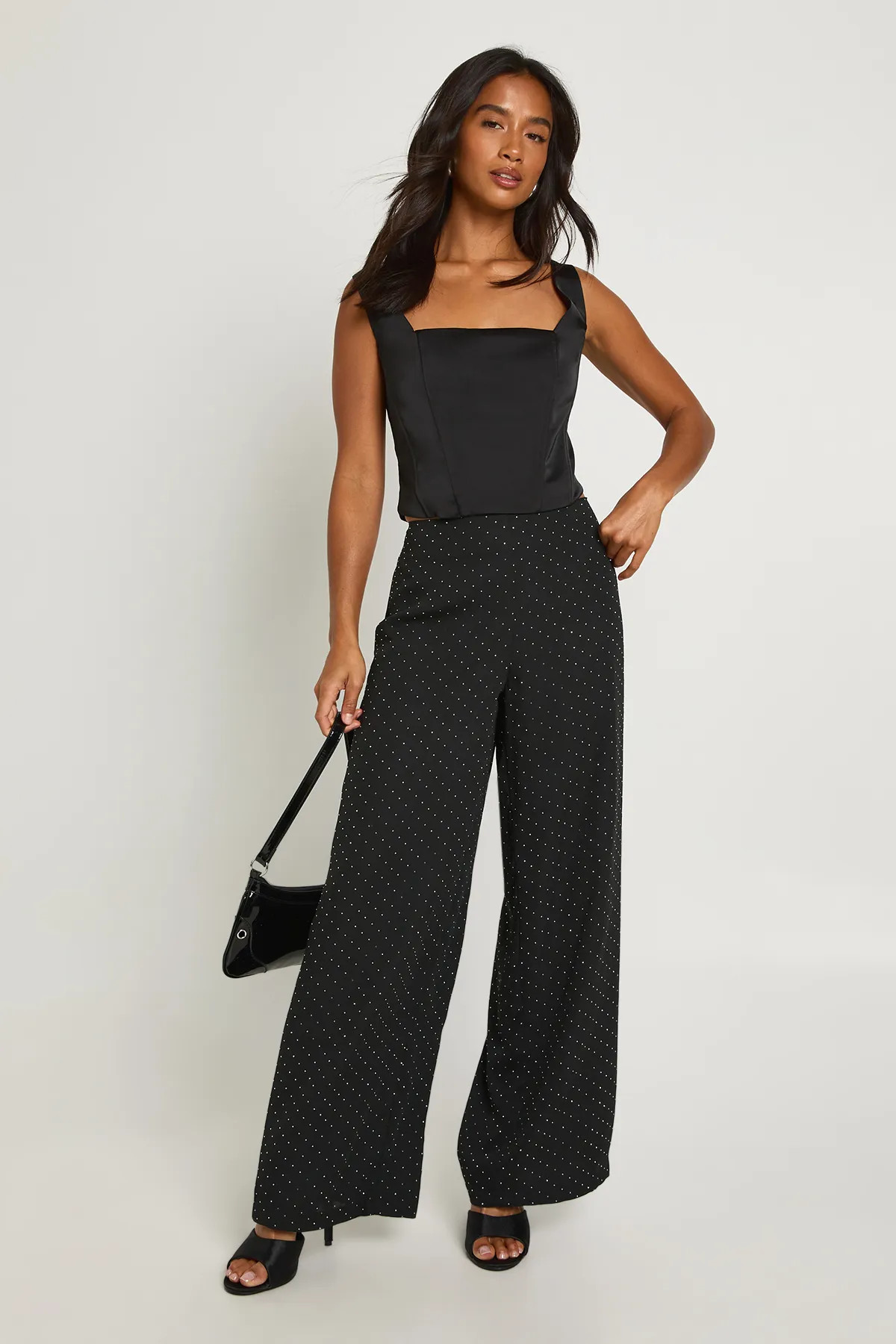 Petite Hotfix Diamante Chiffon Wide Leg Trousers | Boohoo.com (UK & IE)