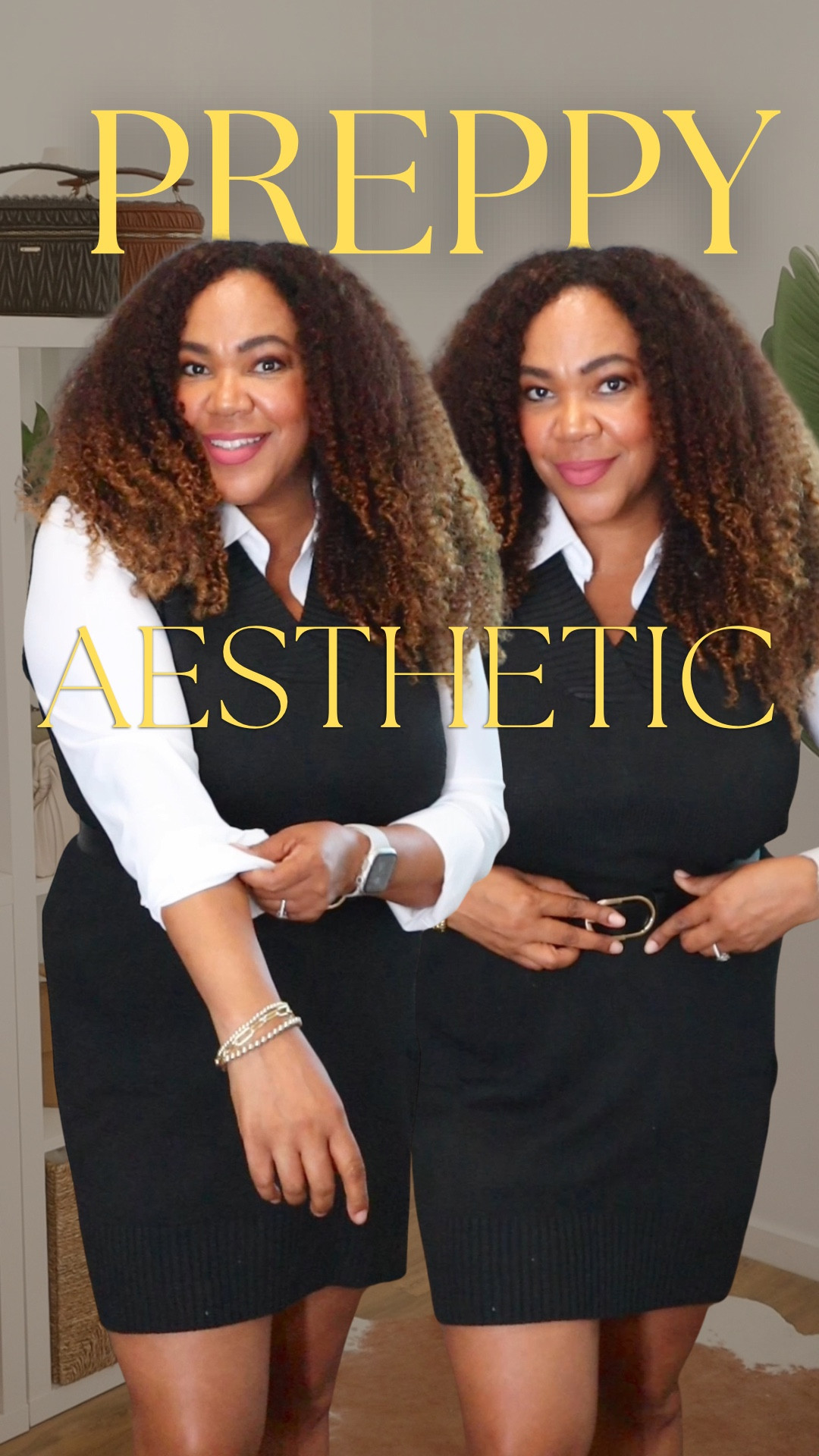 Preppy 🤓 aesthetic for curves! Yes, you can actually button up this shirt and this sweater vest comes in a bunch of colors! Wearing an xl in the shirt and large in the dress. Shirt is under $25. The shirt even has some stretch to it. Dress is under $35. 

#LTKWorkwear #LTKOver40 #LTKMidsize