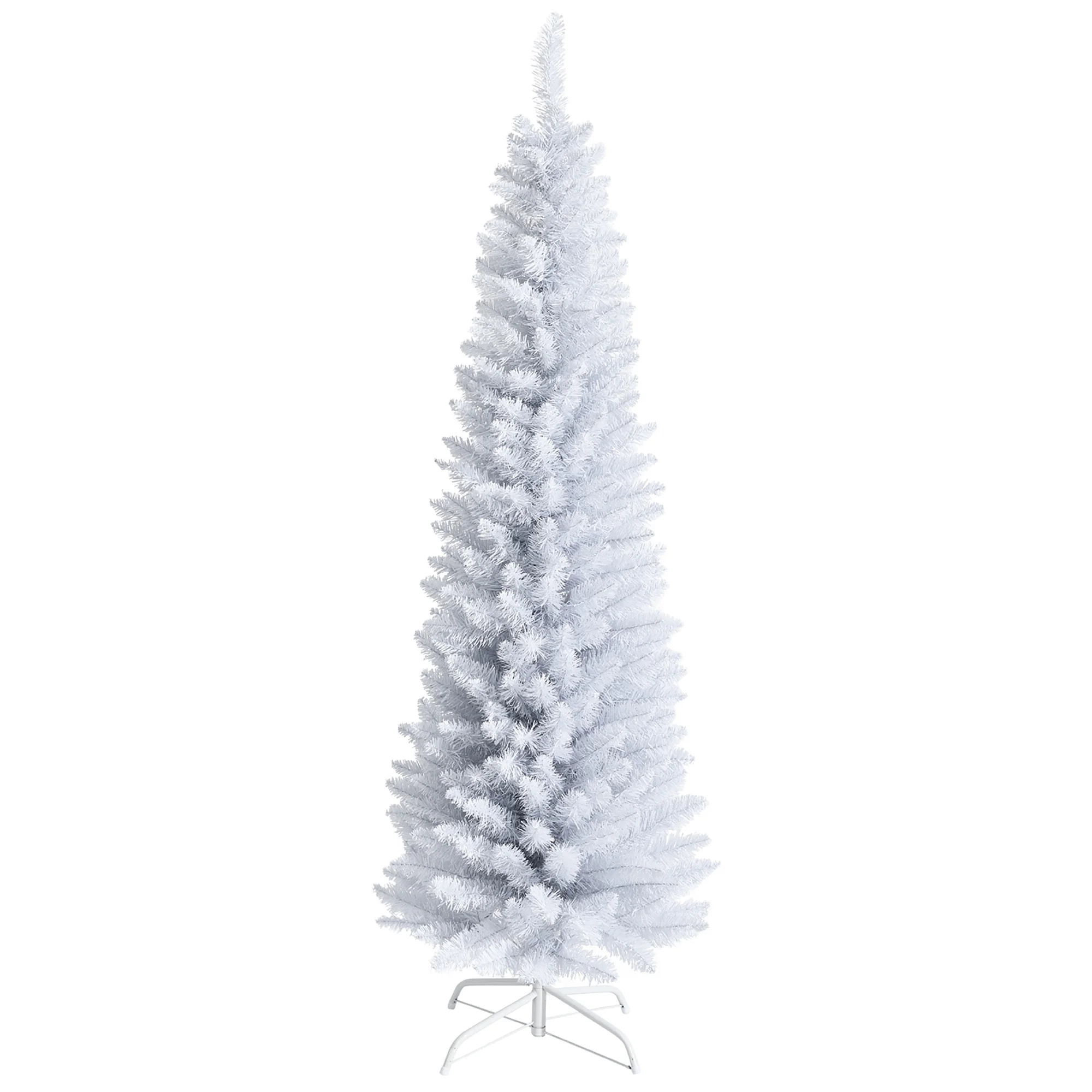 Costway 6ft Unlit Artificial Slim Pencil Christmas Tree with Metal Stand White | Walmart (US)