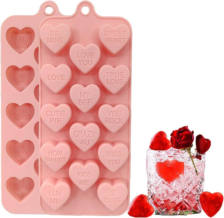 Amazon.com: Conversation Heart Mold,14 Holes Heart Shaped Silicone Mold for Chocolate, Candy, Hea... | Amazon (US)
