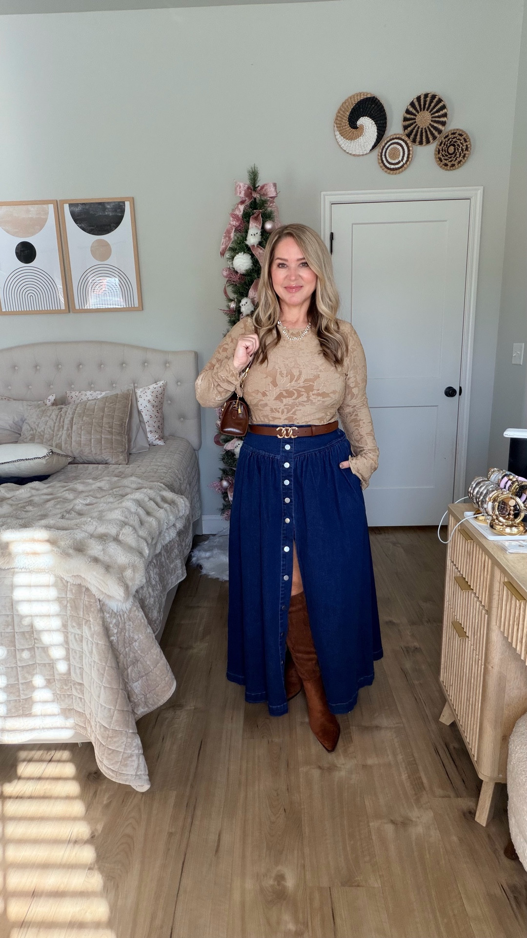 Size large in the top and skirt. Boots tts 

#LTKOver40 #LTKMidsize #LTKPetite