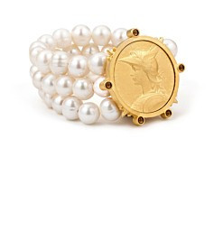 TRIPLE STRANDED WHITE PEARL WITH 24K GOLD MINISTRY MEDALLION | French Kande (US)