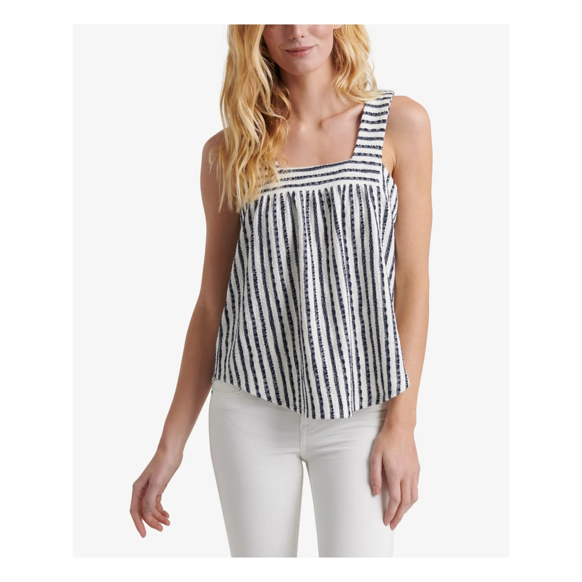 LUCKY BRAND Womens Navy Striped Sleeveless Square Neck Top  Size M | Walmart (US)