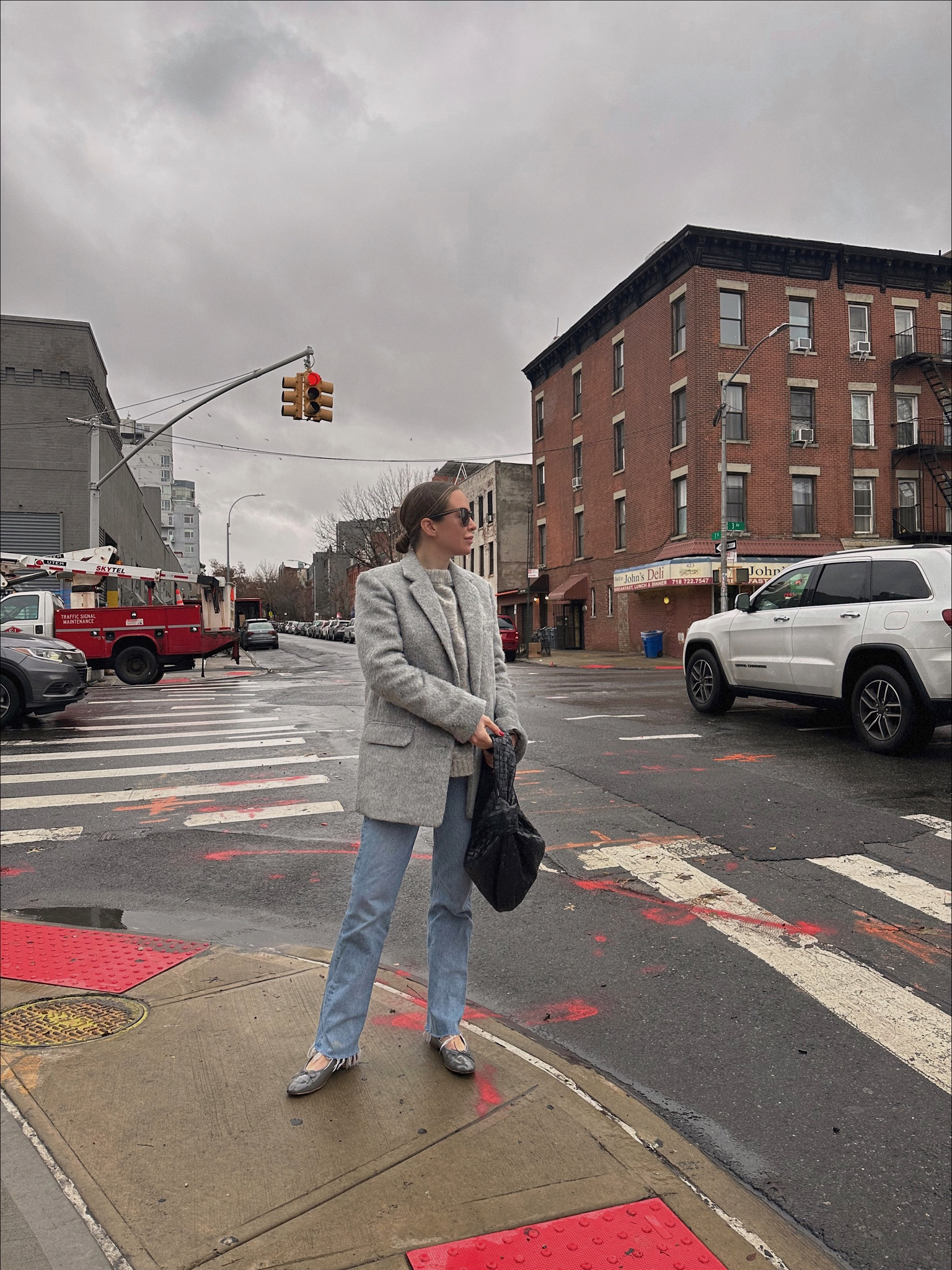 The blazer runs TTS! Im in a 4 and it is oversized, but in a good/purposeful way. Denim runs TTS.