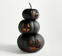 Lit Stacked Hammered Jack-O'-Lantern | Pottery Barn (US)