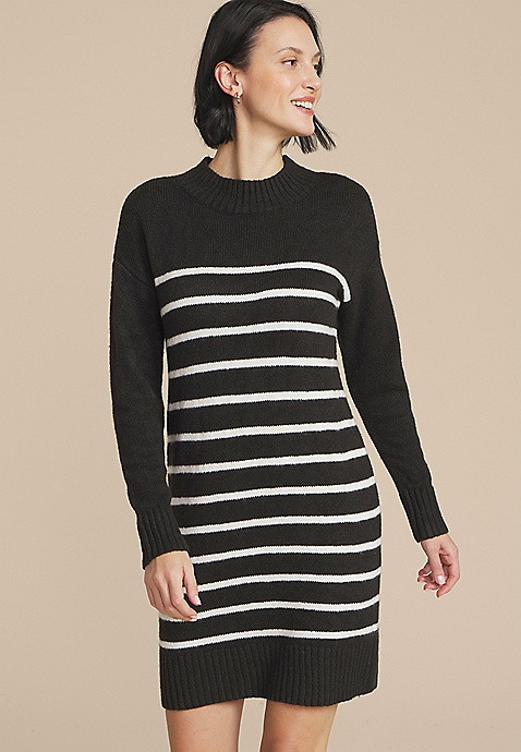 Striped Mock Neck Mini Sweater Dress | Maurices