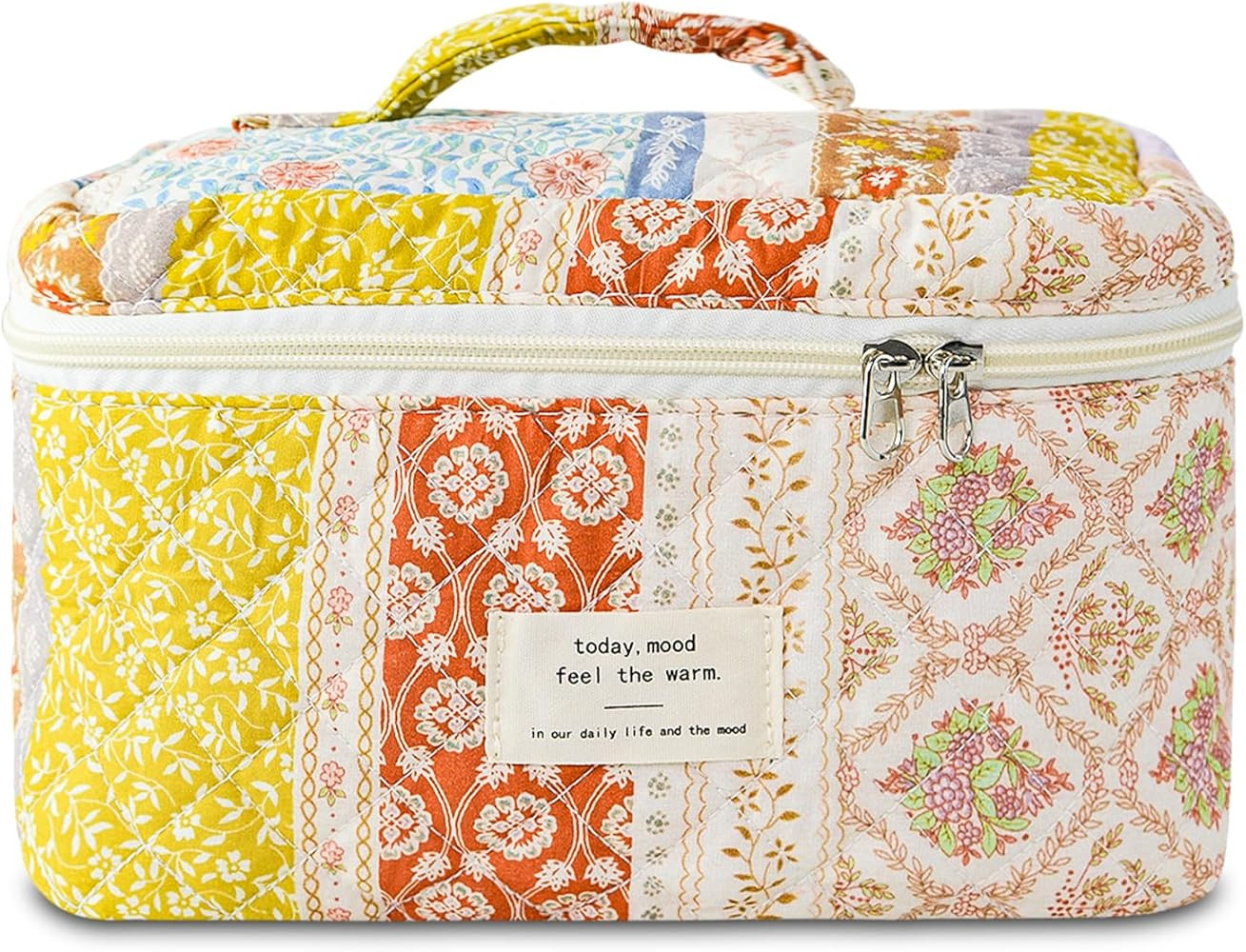 Makeup Bag, Floral Quilted Cosmetic Bag, Large Travel Aesthetic Make up Bag, Cute Coquette Toilet... | Amazon (US)