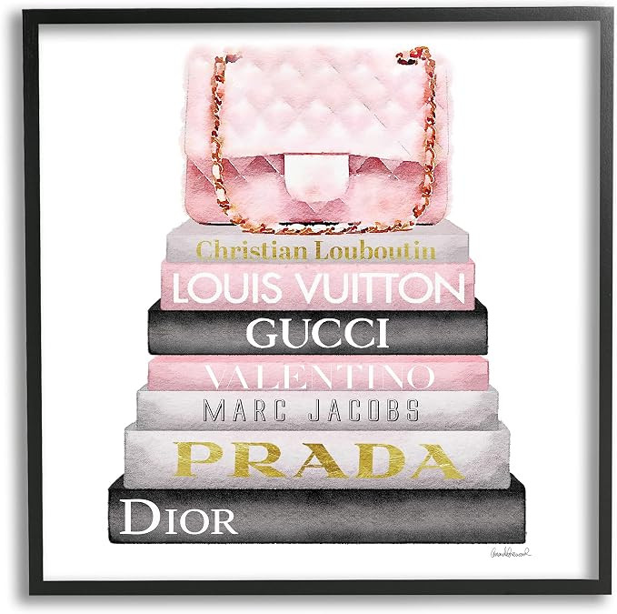 The Stupell Home Décor Collection Watercolor High Fashion Bookstack Padded Pink Bag Framed Gicle... | Amazon (US)